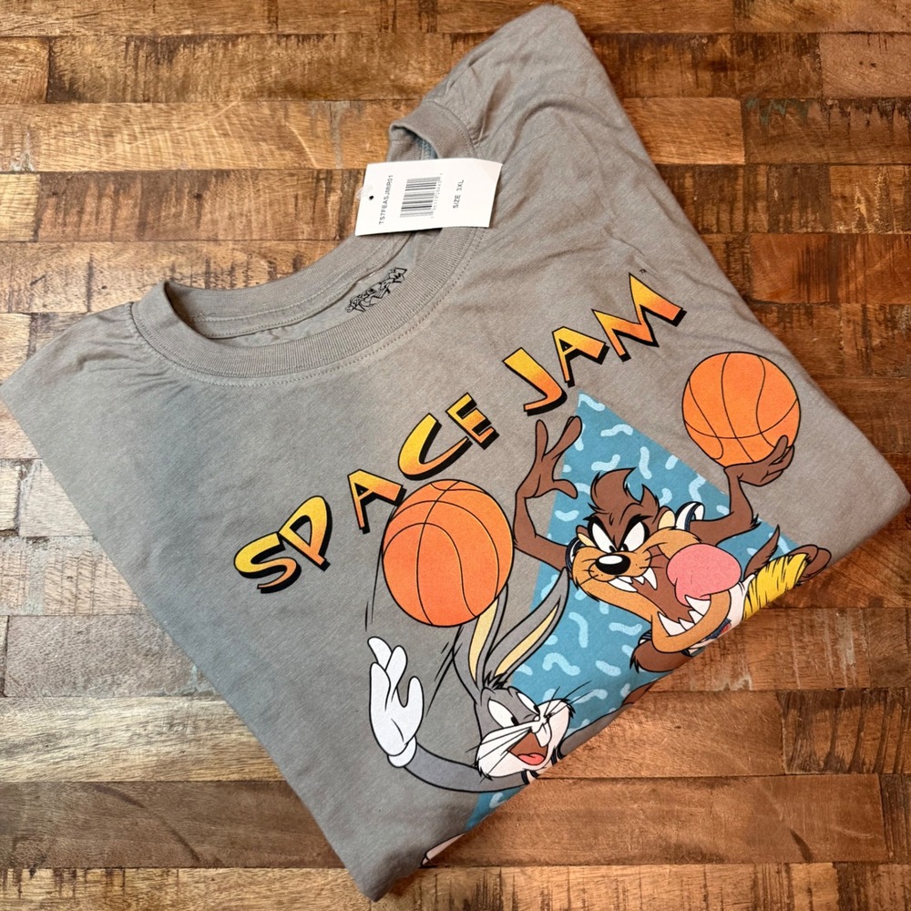 Space Jam Looney Tunes Gray Long Sleeve Graphic T-Shirt Mens 3XL NWT TS7FEASJ